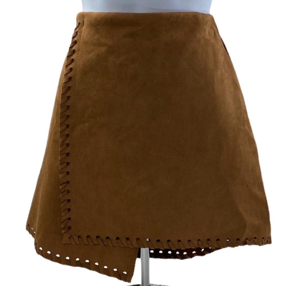 Bohemian Vegan Suede Faux Wrap Mini Skirt size Large